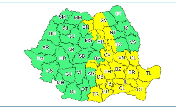 ANM: București și 21 de județe, sub cod galben de vreme severă. Vor fi ploi torențiale, grindină și vijelii până la noapte