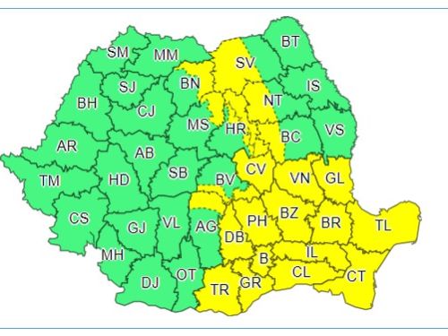ANM: București și 21 de județe, sub cod galben de vreme severă. Vor fi ploi torențiale, grindină și vijelii până la noapte