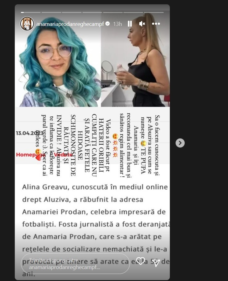 Anamaria Prodan i-a dat replica Alinei Greavu, după ce a criticat-o: „Nu te inflama, că înflorește părul verde”