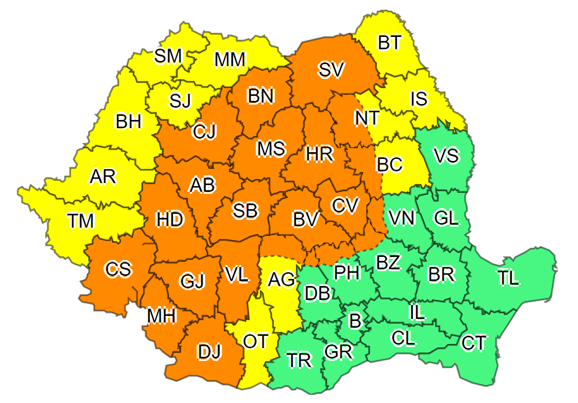 Alerte meteo în România! Cod portocaliu și Cod galben de furtuni, vijelii și grindină