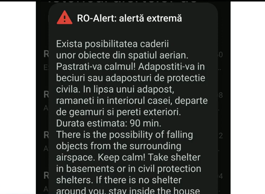 Mesaj RO-Alert în Galaţi, în urma bombardamentele din portul Reni. „Există posibilitatea căderii unor obiecte din spaţiul aerian”